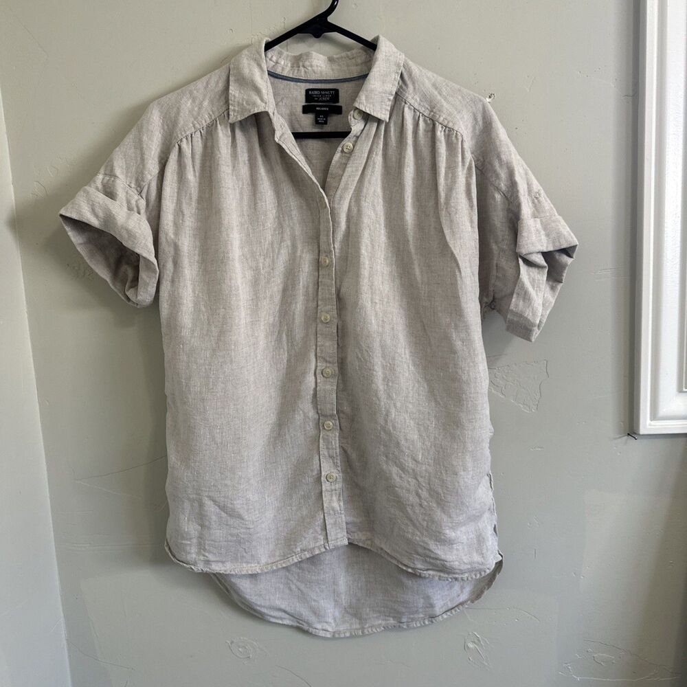 Baird McNutt Irish Linen XS Women’s J. Crew Beige Button Up Shirt Short Sleeves